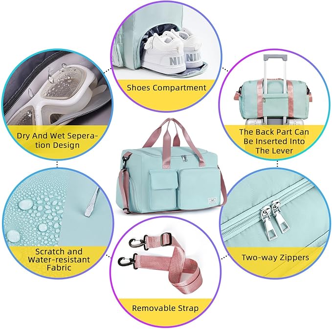 FIORETTO Women's Gym Duffle Bag with Shoes Compartment, 37L Capacity, Ideal for Travel, Gym, Sports, Duffel, Weekender-StrideForce Fitness