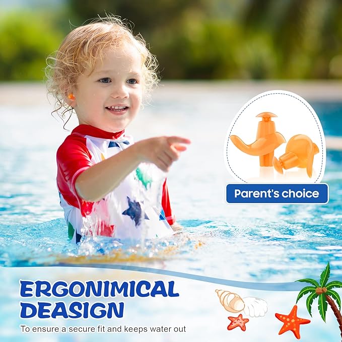 Hearprotek Swimming Ear Plugs, 3 Pairs Soft Waterproof Reusable Earplugs for Swimming Showering Bathing and Other Water Sports Suitable for 6+ Kids(Blue/Orange/Purple)-StrideForce Fitness