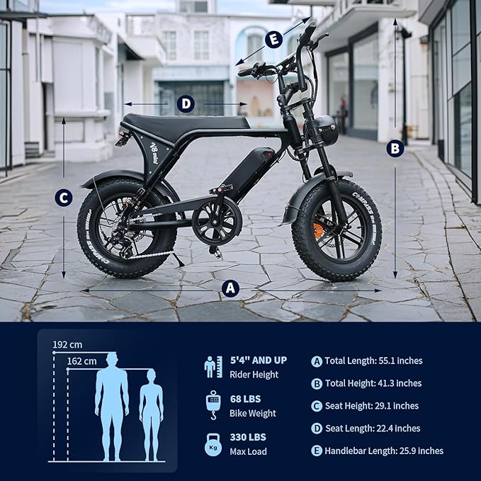Electric Bike for Adults, Fat Tire EBike, 36V 10.4Ah Removable Battery, 500W Upgrade Motor, 20MPH Commuter Bike, V8 Mini Electric Bicycle for Mountains, Snow, Sand, Road-StrideForce Fitness