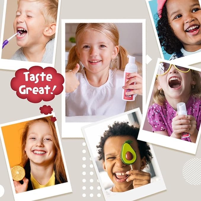NOHOO Fluoride Free Foam Toothpaste Kids Fruit Flavour,Natural Training Toothpaste for Baby Toddler Children Oral Cleaning and Cavity Protection(Strawberry + Peach)