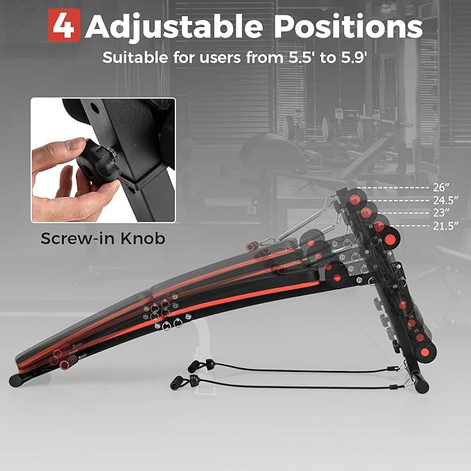 GYMAX Sit Up Bench, 330lbs Folding Decline Workout Bench with Spring Handle, Elastic Ropes & 4 Level Adjustable Height, Incline Weight Bench for Situp, Ab Crunch, Strength Training Exercise for Home Gym-StrideForce Fitness