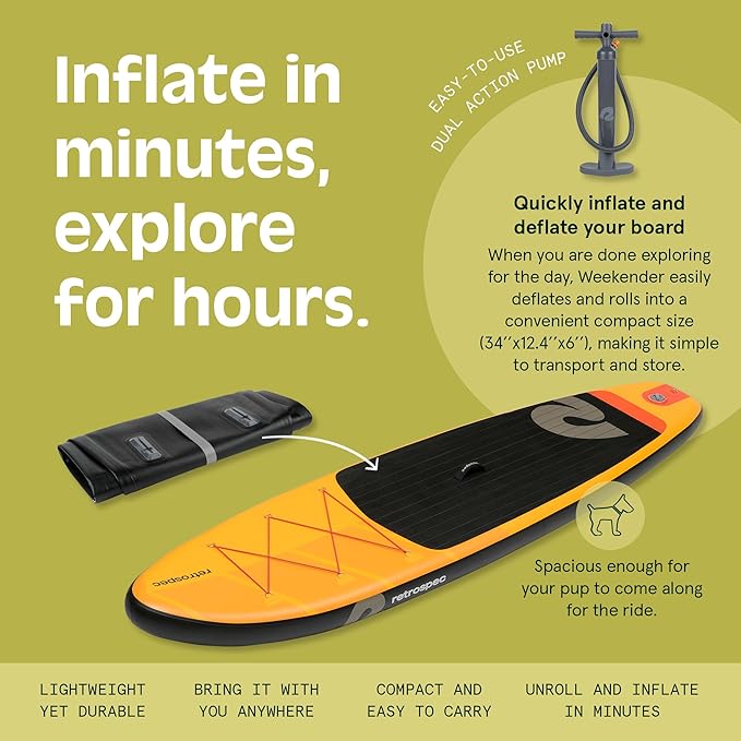 Retrospec Weekender Inflatable Stand Up Paddle Board Includes Paddle, Pump, and Accessories 10’6” Lightweight iSUP, Puncture Resistant Inflatable Paddle Board for Adults-StrideForce Fitness