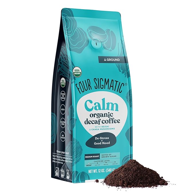 Four Sigmatic Calm Organic Decaf Ground Coffee | Swiss Water Decaf Coffee with Chaga & Reishi Mushroom Extracts | 12oz Bag-StrideForce Fitness
