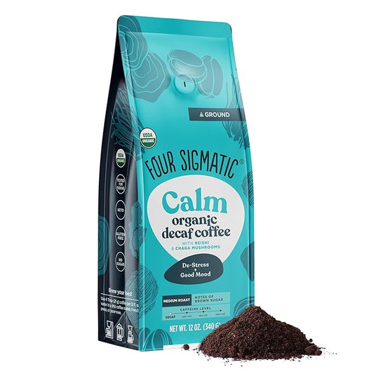 Four Sigmatic Calm Organic Decaf Ground Coffee | Swiss Water Decaf Coffee with Chaga & Reishi Mushroom Extracts | 12oz Bag-StrideForce Fitness