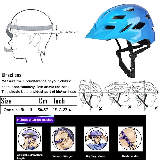 Kids Bike Helmet,Bavilk Kids Boys Girls Bike Helmets with LED Light Detachable Visor Children Youth Teen Multi-Sport for Skating Cycling Scooter Skateboard Adjustable & Lightweight 19.7"-22.4"-StrideForce Fitness