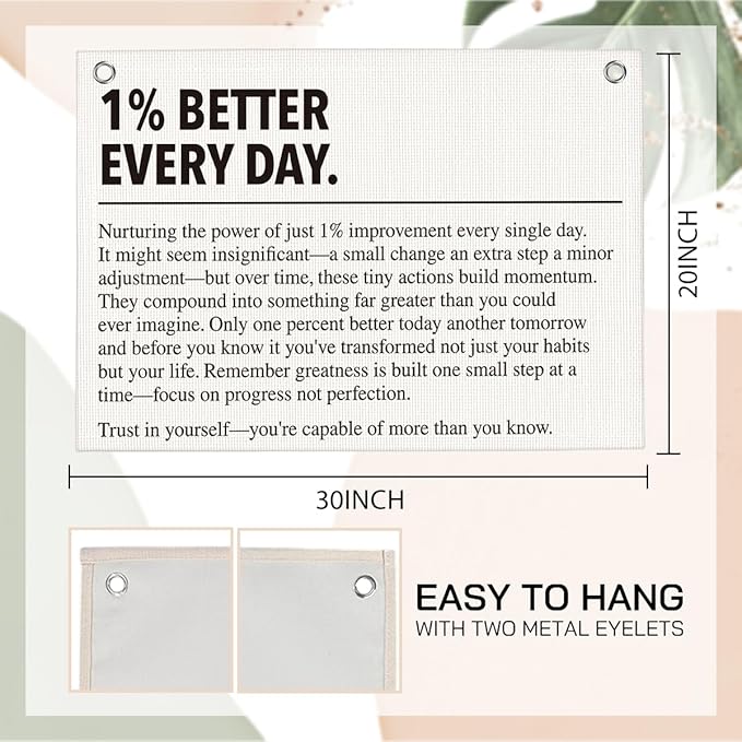 1% Better Every Day Gym Motivational Wall Art Banner Dorm Posters Gifts for Guys Men Women Gym Flag Decor for Home Gym Bedroom Workout Room 30x20 Inchs-StrideForce Fitness