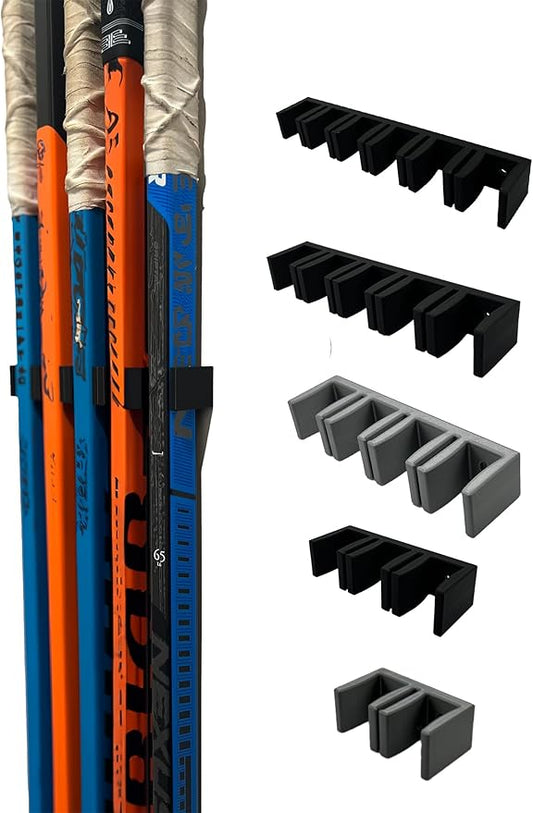 Wall Mount Hockey Stick Holder | Ice Hockey Stick Organizer (Black, 5 Stick Wall Mount)-StrideForce Fitness
