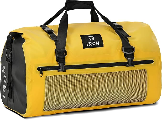 BORLENI Waterproof Motorcycle Dry Duffel Bag Luggage Tail Bag with Large Storage Space,Roll Top Closure, Shoulder Straps, Inner Pocket and Mesh Pocket for Motorcycling Travel Camping(Yellow,30L)-StrideForce Fitness