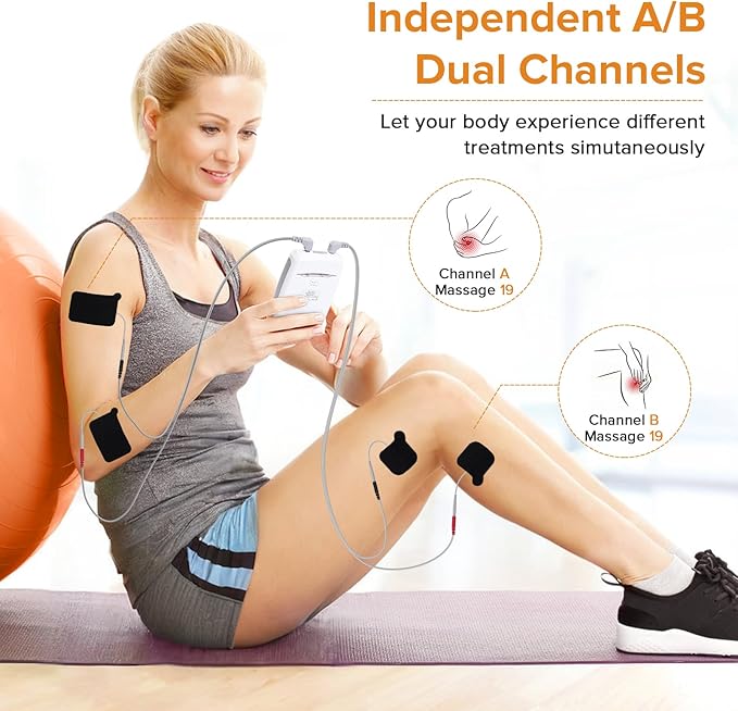 4 in 1 TNES Unit Muscle Stimulator Rechargeable Dual Channel EMS Muscle Massager Electronic Pulse Machine 36 Modes for Pain Relief Therapy,12 PCS TENS Unit Electrode Pads,Storage Case-StrideForce Fitness