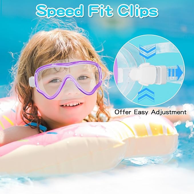 Kids Swim Goggles with Nose Cover, Snorkel Diving Mask Anti-Fog Anti-UV, Snorkeling Gear Swimming Goggles for Kids 3-14 2PCS-StrideForce Fitness