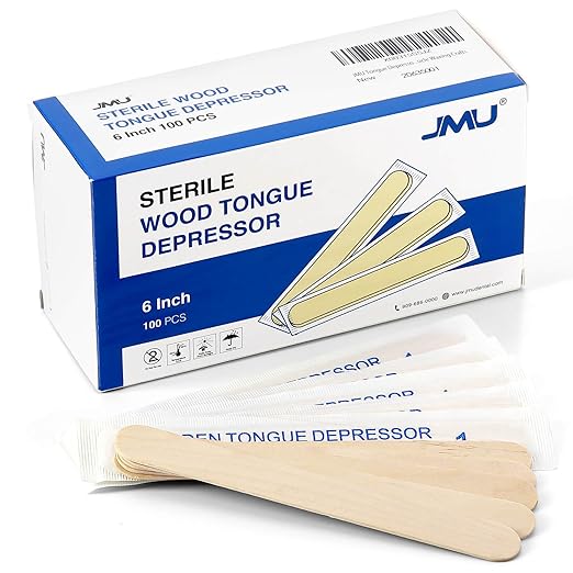 JMU Tongue Depressors Sterile 100 Count, 6" Tongue Depressors Wood Individually Wrapped for Medical Popsicle Crafts