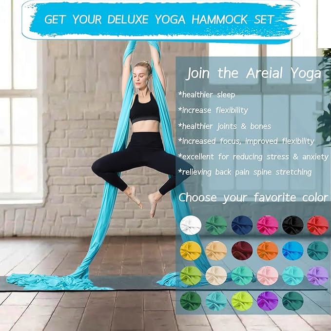 Aerial Silks Yoga Swing Set - 9/11 Yards Aerial Yoga Hammock Kit Anti-Gravity Flying for Fitness, Low/Non Stretch Nylon Tricot Fabric Hardware Included for Dance-StrideForce Fitness