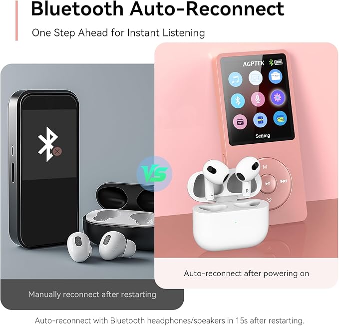 AGPTEK A02 MP3 Player with Bluetooth 5.3, 1.8 inch Screen Portable Music Player with Speaker, FM Radio, Voice Recorder, Supports Expanded Up to 128GB(Rose Gold, 64GB)-StrideForce Fitness