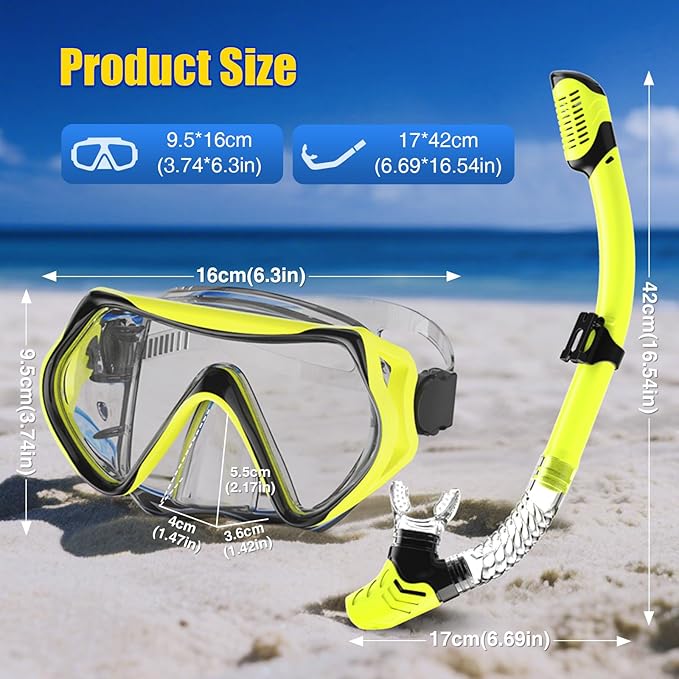 Snorkeling Gear, Dry Snorkel Set180° Panoramic Wide View,Anti-Fog Scuba Diving Mask, Professional Snorkeling Gear for Free Breathing, Swimming, Diving-StrideForce Fitness