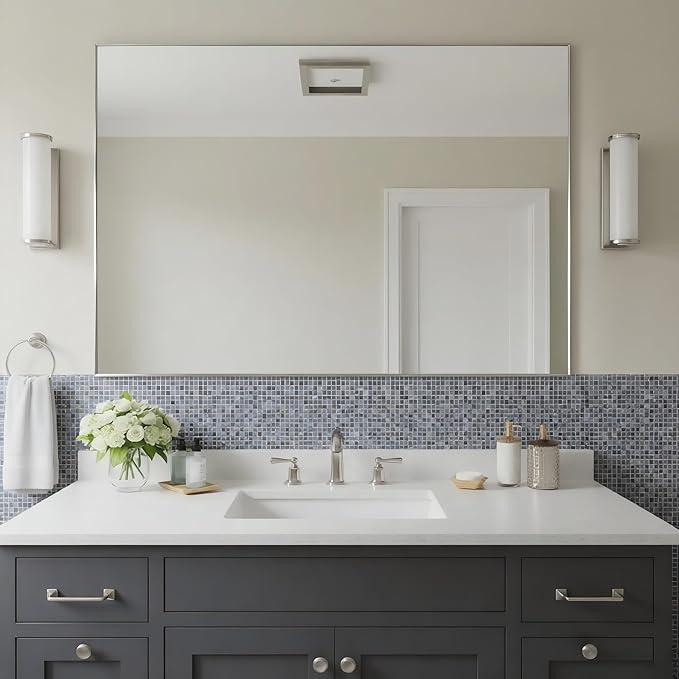 27x36 Inch Nickel Bathroom Mirror for Wall, Aluminum Frame Rectangle Rectangular Vanity Mirror, Modern Large for Bedroom, Living Room, Horizontal or Vertical-StrideForce Fitness