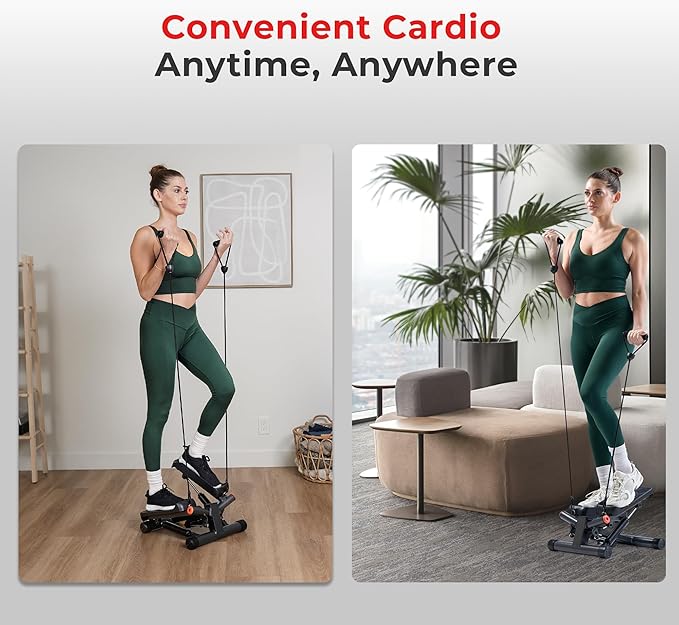 Sunny Health & Fitness Mini Stepper for Exercise at Home, Stair Step Workout Machine with Resistance Band and Over 300lb Weight Capacity, Optional Twist Motion and Free SunnyFit App Connection-StrideForce Fitness
