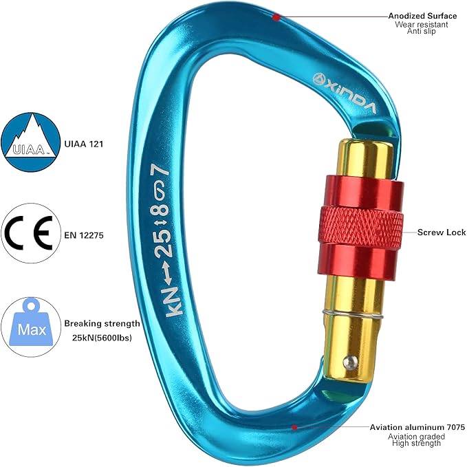 Screwgate Locking Carabiner Clip - Professional Rock Climbing Carabiner Screw Lock,Heavy Duty Carabiners for Climbing,Mountaineer,Hammock,Camping,Outdoor Equipment-StrideForce Fitness