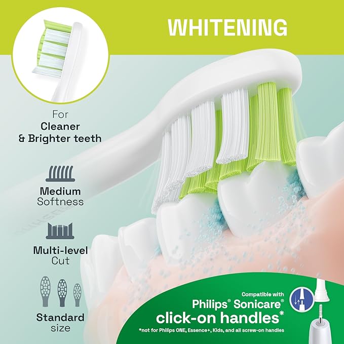 Brushmo Whitening Replacement Toothbrush Heads, Compatible with Philips Sonicare Click-on Electric Toothbrush Handles, 8 Standard Heads, Medium Firm Diamond-Shape Dupont Bristles, BM668, White