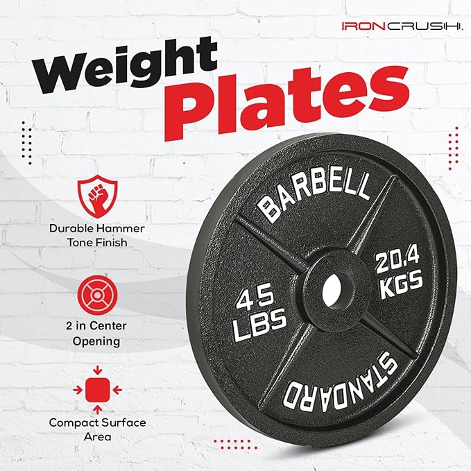 Cast Iron Olympic Weight Plates – Free Weights with 2-inch Hole & Anti-Rust Hammertone Finish - Ideal for Strength Training, Crossfit Equipment & Home Gym Set – Sold in Pairs - 2.5LB–45LB-StrideForce Fitness