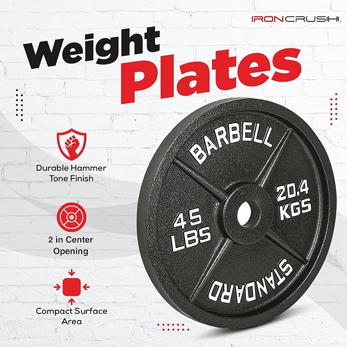 Cast Iron Olympic Weight Plates – Free Weights with 2-inch Hole & Anti-Rust Hammertone Finish - Ideal for Strength Training, Crossfit Equipment & Home Gym Set – Sold in Pairs - 2.5LB–45LB-StrideForce Fitness