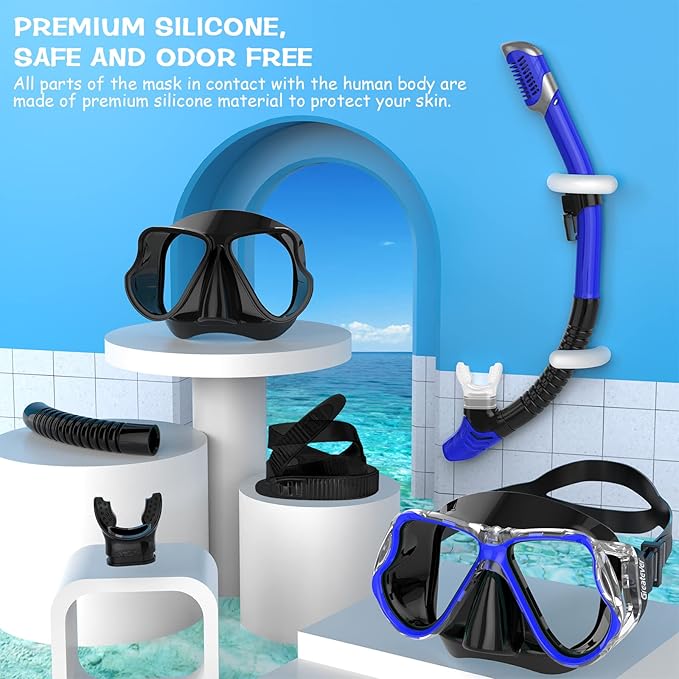Greatever Dry Snorkel Set,Panoramic Wide View,Anti-Fog Scuba Diving Mask,Professional Snorkeling Gear-StrideForce Fitness