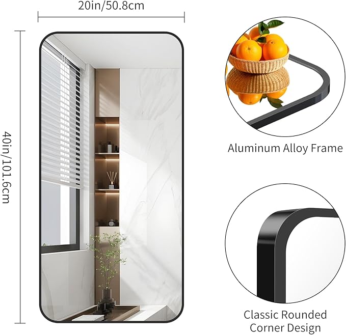 FORBATH Bathroom Mirror 20" x 40", Rectangle Black Bathroom Mirror with Black Aluminum Frame Rounded Corner, Wall Mounted Mirror for Bedroom Entryway Living Room-StrideForce Fitness