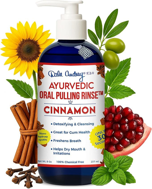 Dale Audrey Ayurvedic Nano Hydroxyapatite Oil Pulling for Teeth and Gums | Cinnamon Flavored Organic Oral Rinse Mouthwash for Bad Breath | Essential Oils for Teeth Whitening & Fresh Breath | (8 oz)