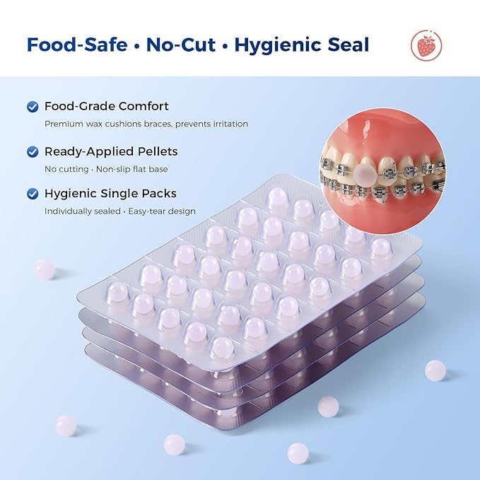 JMU Orthodontic Wax for Braces Wax Dots 120 Individually Wrapped, Dental Wax for Comfort & Protection, Strawberry