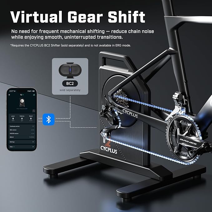 CYCPLUS T2H Smart Bike Trainer - 2200W Brushless Motor, 20% Gradient Simulator, BLE/ANT+ Dual Mode, Virtual Shifting Ready, Triple Silent Design with Dual Cooling Fans-StrideForce Fitness
