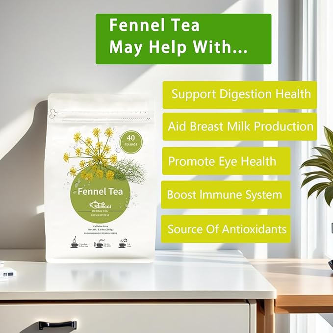 Samcci - Fennel Tea,4g×40 Teabags,100% Natural & Pure Fennel Seeds Herbal Tea - Non-GMO - Caffeine-free - Helps Improve Digestion & Immune System-StrideForce Fitness