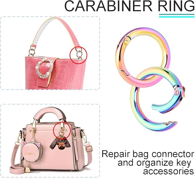 10Pack 1 Inch Metal Spring O Ring Clips Keychain, Round Carabiner Clips Keyrings Snap Hook Buckle, Purse Shoulder Bag Chain Ring Clip Replacement Paracord Keychain Lanyard Leather DIY Crafts (Rainbow)-StrideForce Fitness