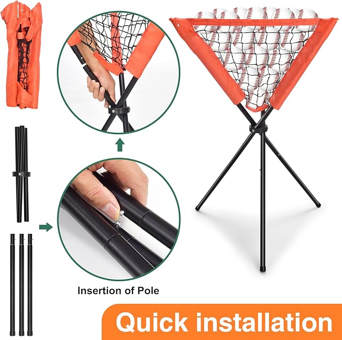 Eastgoing Heavy Duty Baseball and Softball Portable Travel Batting Tee with Baseball Ball Caddy.Easy Adjustable Height | Portable & Collapsible.Hitting Tee for Any Age Player Baseball-StrideForce Fitness