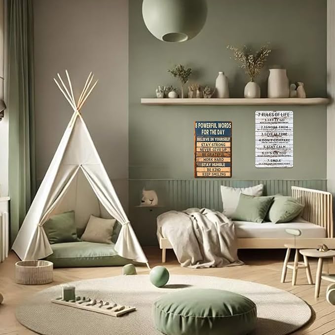 Motivational Metal Tin Sign - 8 Powerful Words for The Day Posters - Inspirational Wall Art Positive Quotes for Home Gym Office Classroom Decor Durable Rustic Wall Decor for Teens Adults 8x12 Inch-StrideForce Fitness