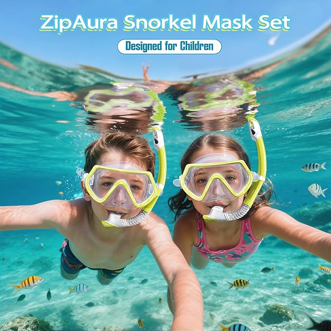 Snorkeling Gear for Kids, Kids Snorkel Set for Ages 3-14, Anti-Fog Diving Mask and Dry Top Snorkel Combo Set, Unisex Swimming Goggles-StrideForce Fitness