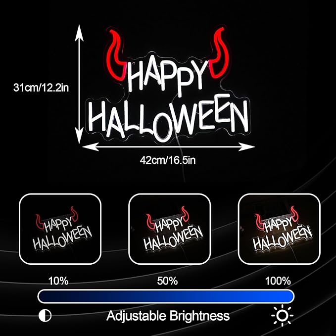 Happy Halloween Neon Sign - Dimmable LED Red Little Corner Light for Wall Decor - USB Powered for Halloween Decoration, Home Spooky Party, Bedroom Decor-StrideForce Fitness
