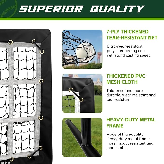 9 Hole Pitching Net, Heavy-Duty Baseball Net with Strike Zone for Pitching and Hitting, Height Adjustable Training Equipment with 9 Pocket Pitching Target for Baseball & Softball Practice-StrideForce Fitness