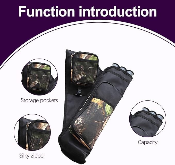 3-Tubes Hip Quiver Waist Hanged Archery Arrow Carry Bag with Pockets Adjustable Belt for Hunting, Target Practice, and Outdoor Shooting, Fits Both Youth and Adults-StrideForce Fitness