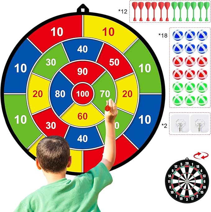 Dart Board for Kids, Darts Set Double-Sided Dart Board with Sticky Balls and Darts, Indoor Outdoor Sport Fun Party Play Parent-Child Activity Game Toys, Gifts for Boys and Girls Aged 3 to 12 Years-StrideForce Fitness
