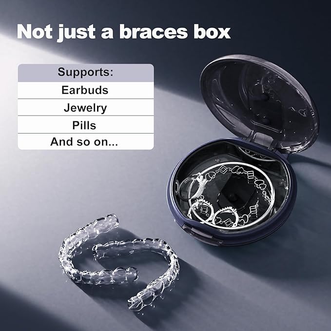 Retainer Case - mouth guard and Orthodontic Aligner Case, Adjustable air holes, Fashion, Multifunctional Portable Box - Obsidian Blue