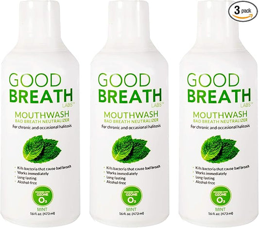 Goodbreath Mouthwash - Mint Mouth Rinse for Chronic Halitosis - New Ozone Technology Oral Rinse - Halitosis Treatment & Bad Breath Neutralizer - Mouthwash for Gum Diseases - Alcohol-Free | 3 Pack
