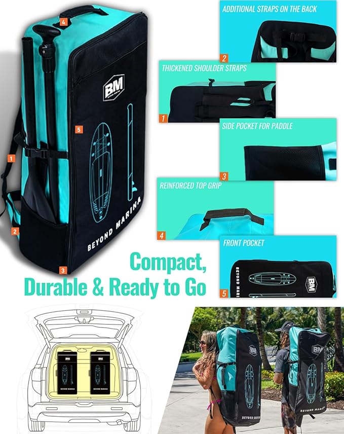 BM Paddle Board Inflatable Stand Up Paddle Board, SUP Paddleboard for Adult, Premium Accessories | Non-Slip EVA Deck & Foam Handles, Camera Mount, Double Action Pump, 85L Travel Backpack-StrideForce Fitness