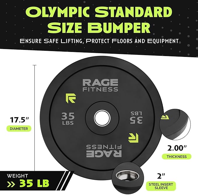 Olympic Bumper Plates, Rubber Formula With Steel Insert (10lb, 15lb, 25lb, 35lb, 45lb - SOLD INDIVIDUALLY), Olympic Weight Plates for Strength Training, Bench Press, Squats, Powerlifting-StrideForce Fitness