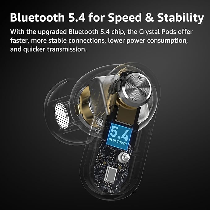 TOZO Crystal Pods Hybrid Active Noise Cancelling Wireless Earbuds, 10mm Drivers Deep Bass Stereo Sound, 4 Mics Smart ENC AI Calls, 32 EQ via App, Bluetooth 5.4 Headphones, Crystal Case Design-StrideForce Fitness