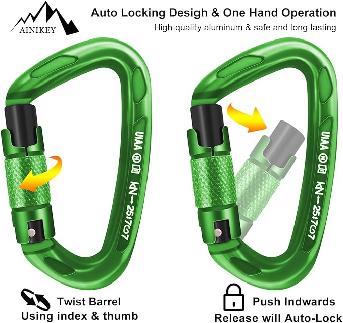 Climbing Carabiner Clips 25kN Auto Locking Carabiner, Professional Heavy Duty Large Locking Carabiner Clips for Rock/Ice Climbing Rappelling Rescue Swing etc, D Shaped, Large Size-StrideForce Fitness