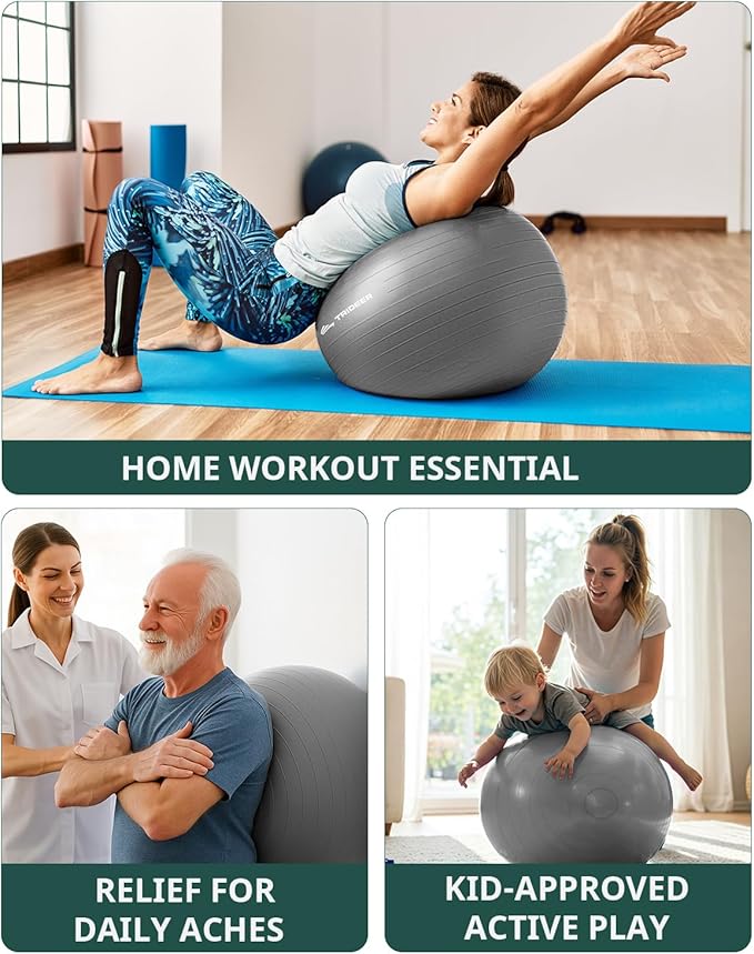 Trideer Yoga Ball – Anti-Burst Exercise Ball for Pregnancy, Office, Birthing, Stretching & Core Workout – Home Gym & Therapy-StrideForce Fitness