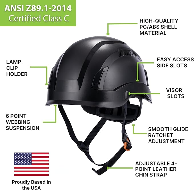 Land Helmets EcoPro Safety Helmet - ANSI/ISEA Z89.1-201 Type 1 Class C Vented - OSHA Approved - Lightweight Helmet with 6 Pt Suspension for Arborist, Industrial & Fall Protection-StrideForce Fitness