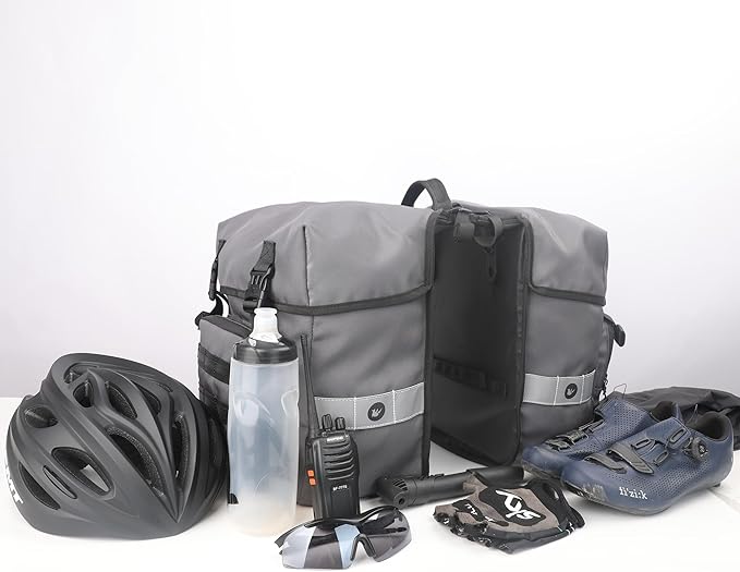Rhinowalk Bike Pannier Bag 40L Double Pannier Bags Saddle Bags for Rear Rack Bicycles With Carrying Handle With Reflective Trim Professional Cycling Accessories-Grey-StrideForce Fitness