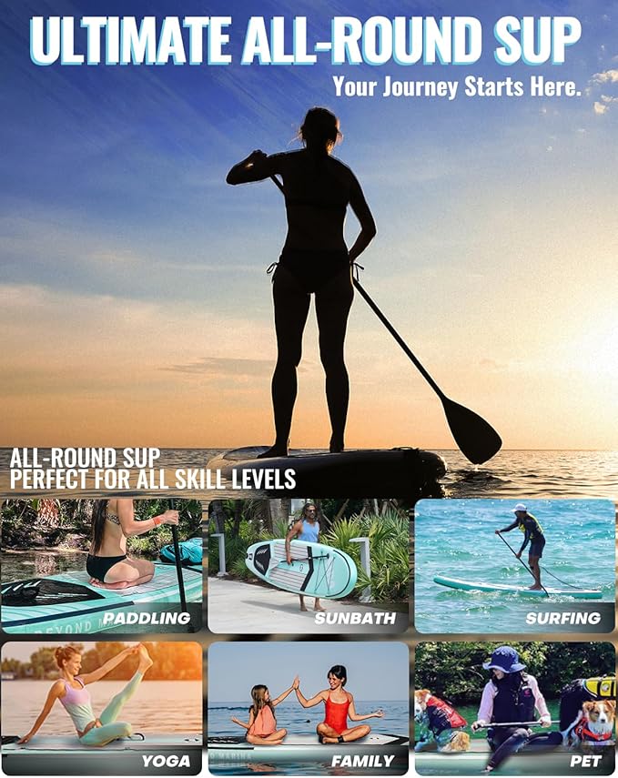 BM Paddle Board Inflatable Stand Up Paddle Board, SUP Paddleboard for Adult, Premium Accessories | Non-Slip EVA Deck & Foam Handles, Camera Mount, Double Action Pump, 85L Travel Backpack-StrideForce Fitness