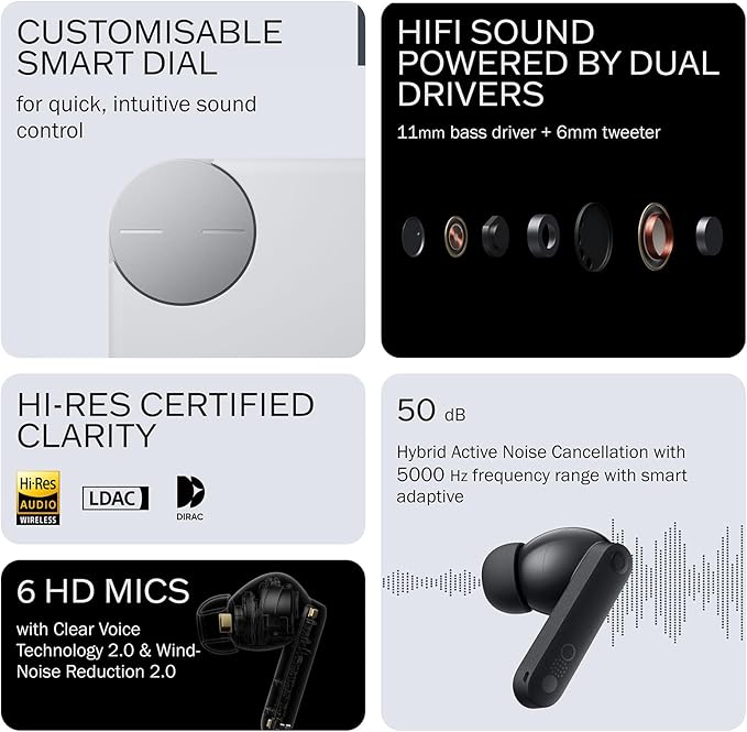 CMF Buds Pro 2 Wireless Earbuds, Hi-Res Audio with LDAC, 50 dB Hybrid Noise Cancelling Earbuds, Ultra Bass Technology, Bluetooth 5.3, 43H Play Time with Charging Case, 6 HD Mics Headphones, Light Grey-StrideForce Fitness