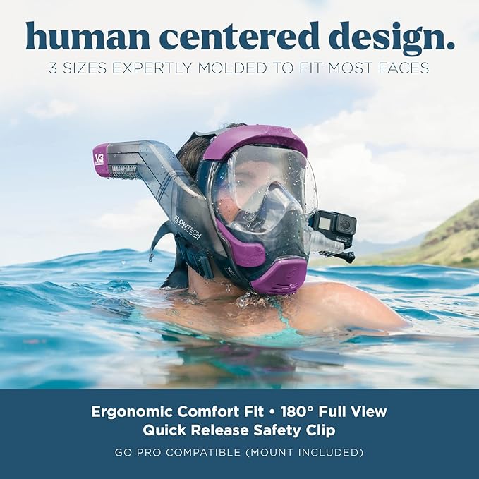 Seaview 180 V3 Full Face Snorkel Mask Adult- The V3 is The Perfect Snorkeling Gear for Adults- Snorkel Mask with 180 Panoramic Viewing and Up to 600% Easier Breathing- Patented Flowtech Air Intake-StrideForce Fitness